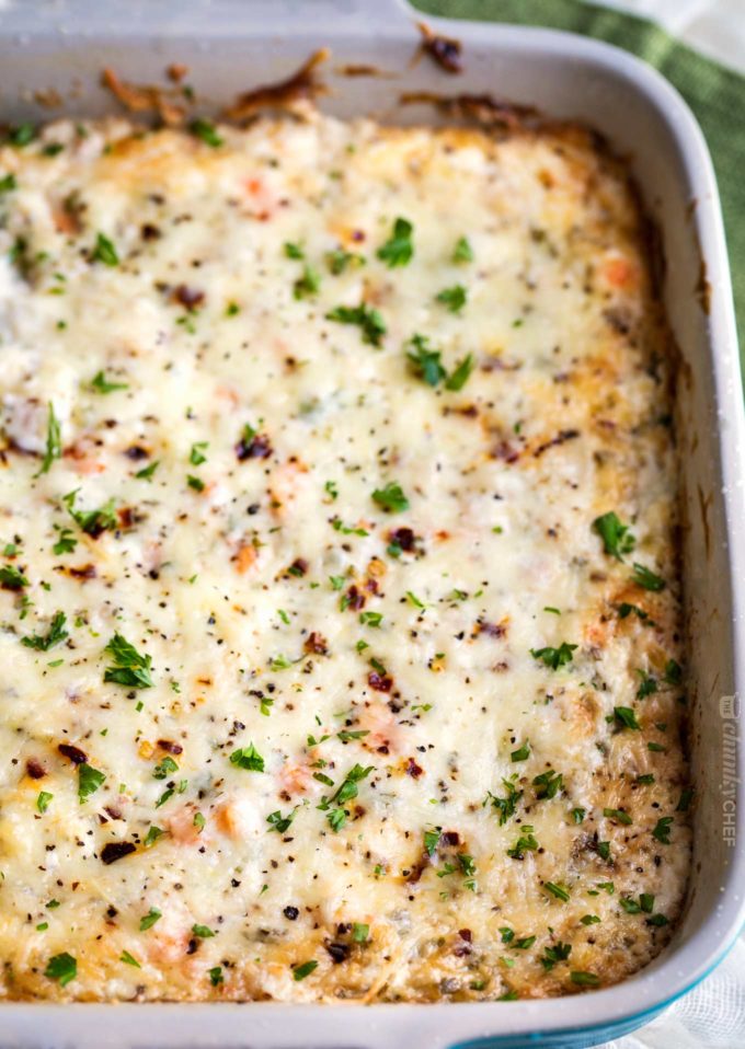 Shrimp scampi dip in baking dish