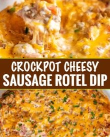 The perfect dip for a party, this crockpot creamy sausage dip is zesty, cheesy, and made easily in the slow cooker! #rotel #sausage #creamy #cheesy #dip #party #gameday #tailgate #crockpot #slowcooker