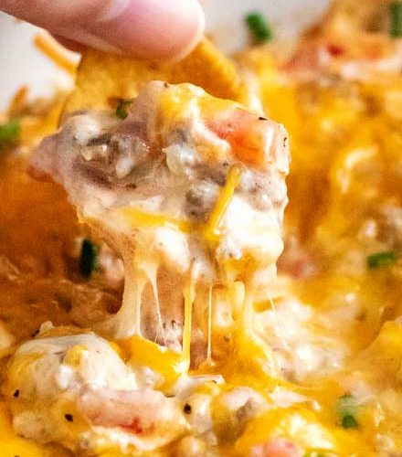 Cheesy Crockpot Sausage Rotel Dip - The Chunky Chef