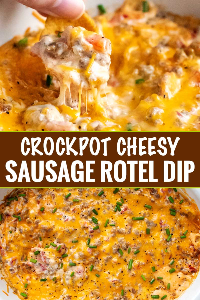 The perfect dip for a party, this crockpot creamy sausage dip is zesty, cheesy, and made easily in the slow cooker! #rotel #sausage #creamy #cheesy #dip #party #gameday #tailgate #crockpot #slowcooker