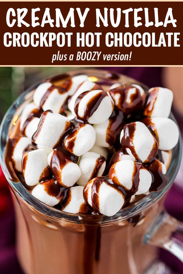 Make creamy hot chocolate for the whole party, right in your slow cooker! This hot chocolate is made with plenty of nutella for a creamy hazelnut drink that's absolutely amazing! #hotchocolate #crockpothotchocolate #hotchocolaterecipes #nutella #holidaydrinks #hotcocoa #cocoa #chocolate #drink