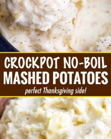 Creamy and rich, these mashed potatoes are heavy on the flavor and light on the work... with no boiling!  Truly the BEST way to make homestyle mashed potatoes for a weeknight dinner or holiday meal! #thanksgiving #sidedish #mashedpotatoes #potatoes #crockpot #slowcooker #noboil