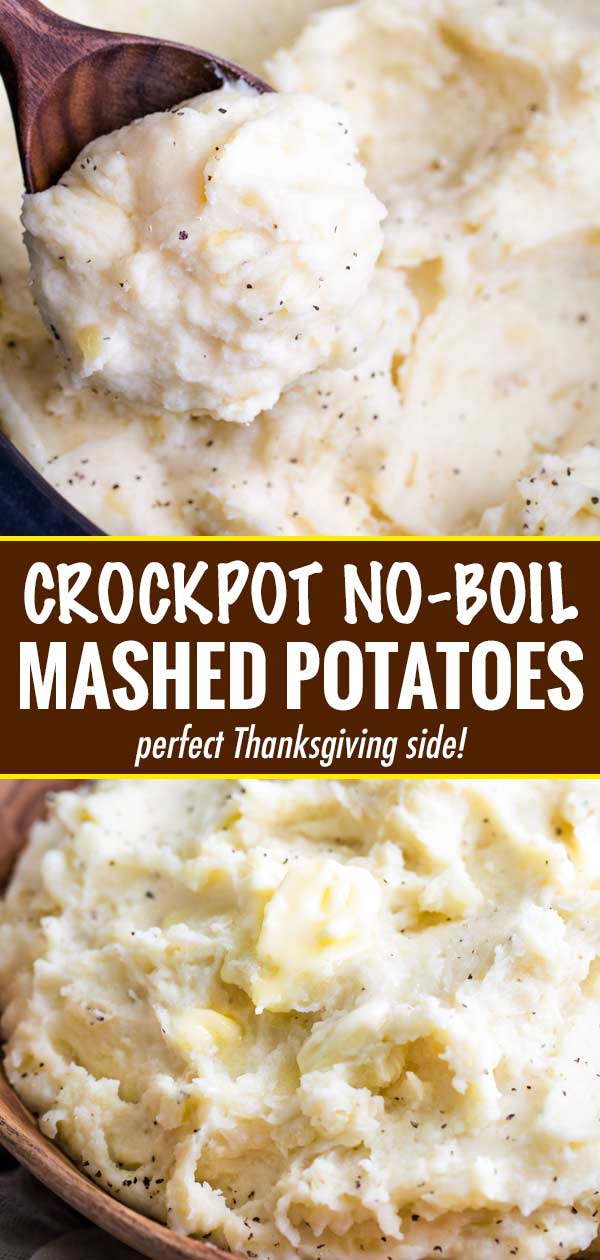 Creamy and rich, these mashed potatoes are heavy on the flavor and light on the work... with no boiling!  Truly the BEST way to make homestyle mashed potatoes for a weeknight dinner or holiday meal! #thanksgiving #sidedish #mashedpotatoes #potatoes #crockpot #slowcooker #noboil