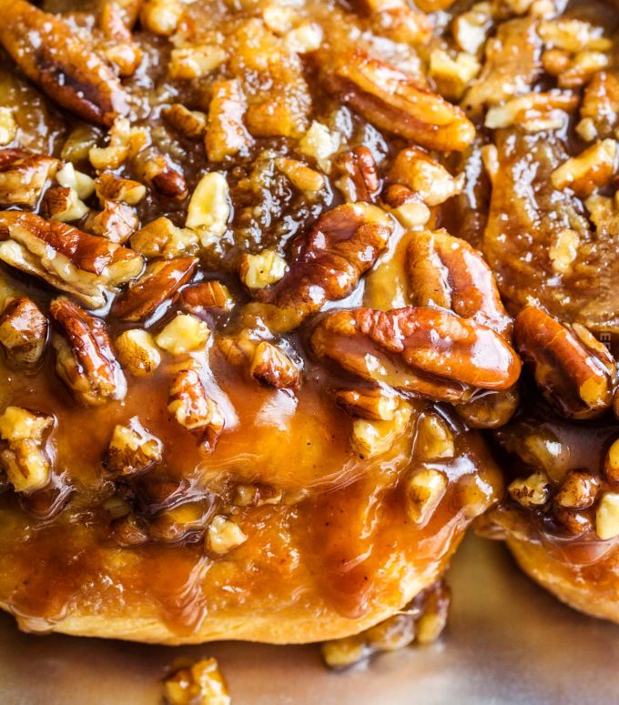 Close up of pecan sticky buns 