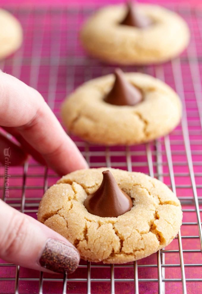 Peanut butter blossoms cookie on cooling rack
