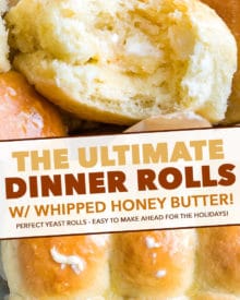 These easy, fool-proof homemade dinner rolls served with whipped honey butter are perfect for your Easter or holiday dinners!  With a make-ahead option, you'll be amazed at how easy it is to make bakery-quality rolls in your own kitchen! #dinnerrolls #rolls #Easter #bread #homemade #yeast #thanksgiving #honey