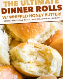 These easy, fool-proof homemade dinner rolls served with whipped honey butter are perfect for your Easter or holiday dinners!  With a make-ahead option, you'll be amazed at how easy it is to make bakery-quality rolls in your own kitchen! #dinnerrolls #rolls #Easter #bread #homemade #yeast #thanksgiving #honey