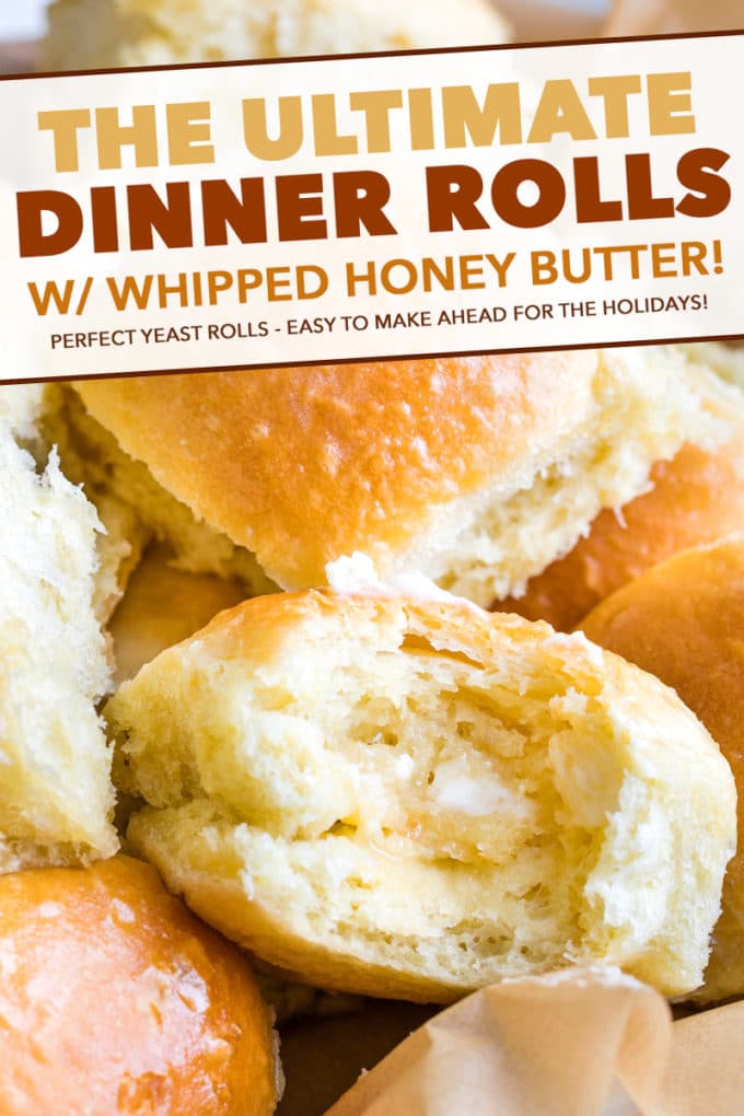 These easy, fool-proof homemade dinner rolls served with whipped honey butter are perfect for your Easter or holiday dinners!  With a make-ahead option, you'll be amazed at how easy it is to make bakery-quality rolls in your own kitchen! #dinnerrolls #rolls #Easter #bread #homemade #yeast #thanksgiving #honey