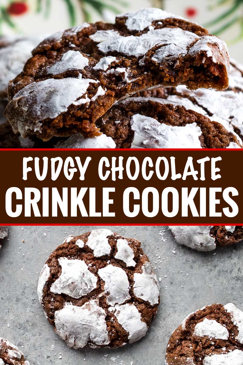 Fudgy and moist, these Chocolate Crinkle Cookies are a wonderful combination of cookies and brownies, and all with that classic crackly top that makes them a favorite for Christmas baking! #cookies #crinkle #Christmas #cookietray #chocolate #brownie #baking #dessertrecipe #cookierecipe #holidaybaking