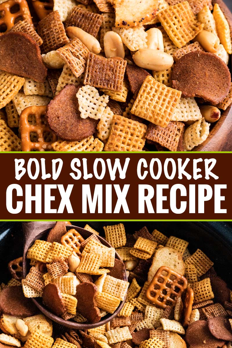 Always a crowd pleaser, this bold and zesty chex mix recipe is made SO simply, right in the crockpot!  Great for any party, and easy to customize! #chexmix #party #snackrecipe #partyfood #bold #chex #slowcooker #crockpot #easyrecipe #homemade