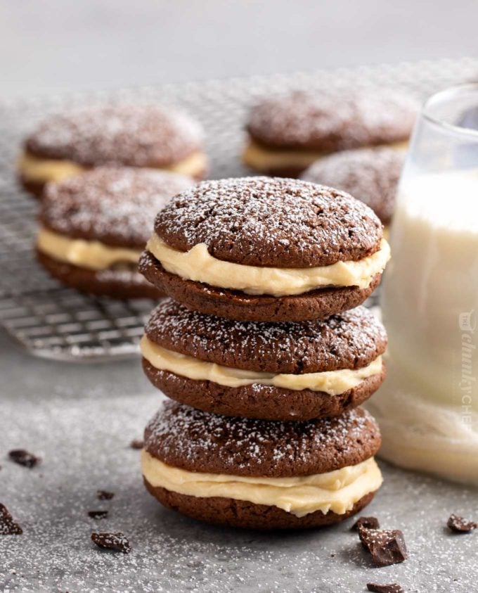 Stack of tiramisu whoopie pies