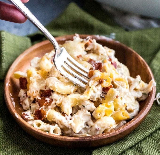 Chicken bacon ranch mac and cheese on plate