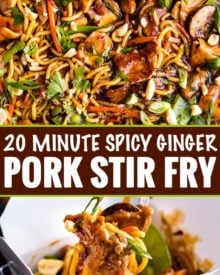 No need for takeout, this Garlic Ginger Pork Stir Fry is the perfect weeknight meal, as it's on the table in 20 minutes! #pork #stirfry #chinese #asian #takeout #weeknightmeal #easyrecipe #onepan #skillet