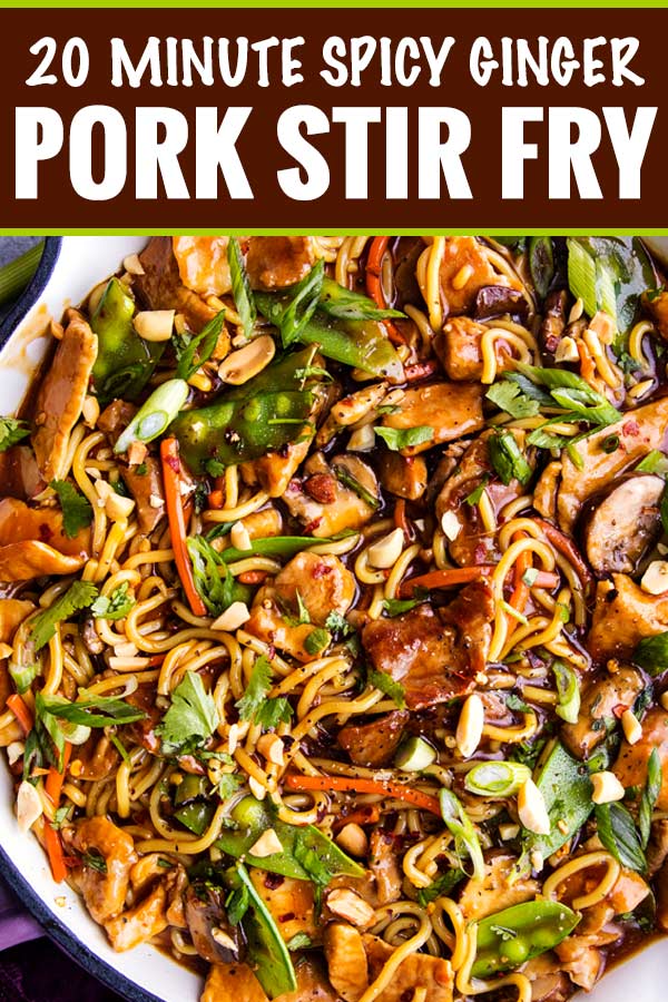 No need for takeout, this Garlic Ginger Pork Stir Fry is the perfect weeknight meal, as it's on the table in 20 minutes! #pork #stirfry #chinese #asian #takeout #weeknightmeal #easyrecipe #onepan #skillet