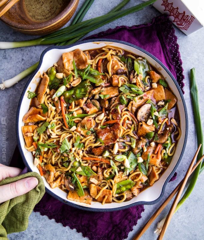 Pork stir fry in skillet