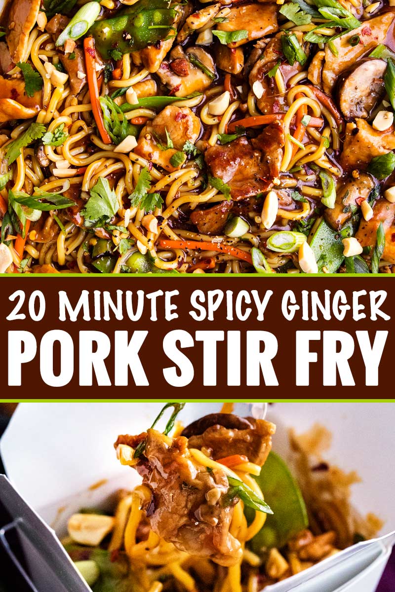 No need for takeout, this Garlic Ginger Pork Stir Fry is the perfect weeknight meal, as it's on the table in 20 minutes! #pork #stirfry #chinese #asian #takeout #weeknightmeal #easyrecipe #onepan #skillet