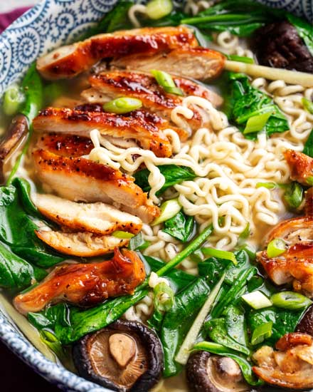 Perfect for a chilly weeknight, this Ginger Glazed Chicken Ramen recipe is ready in about 30 minutes and tastes like you spent hours slaving over it!  Rich broth, sweet and savory chicken, and classic noodles... perfect Asian comfort food! #ramen #ramenrecipe #chicken #asian #30minutemeal #easyrecipe #weeknightrecipe #ramennoodles