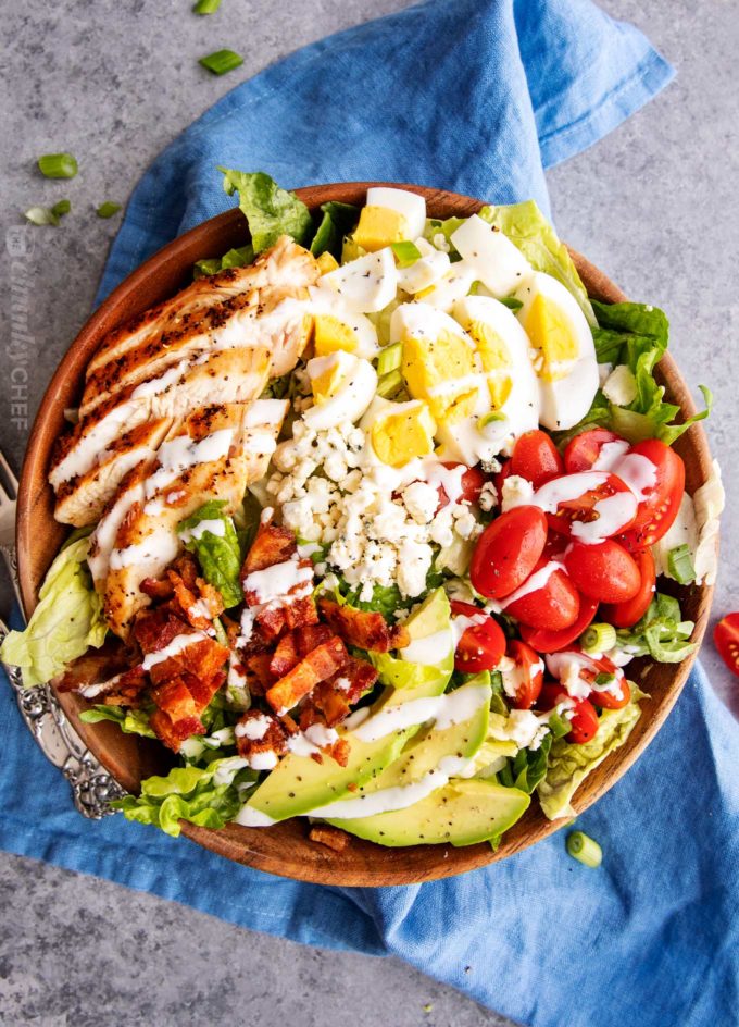 Cobb salad with homemade ranch dressing (low carb)