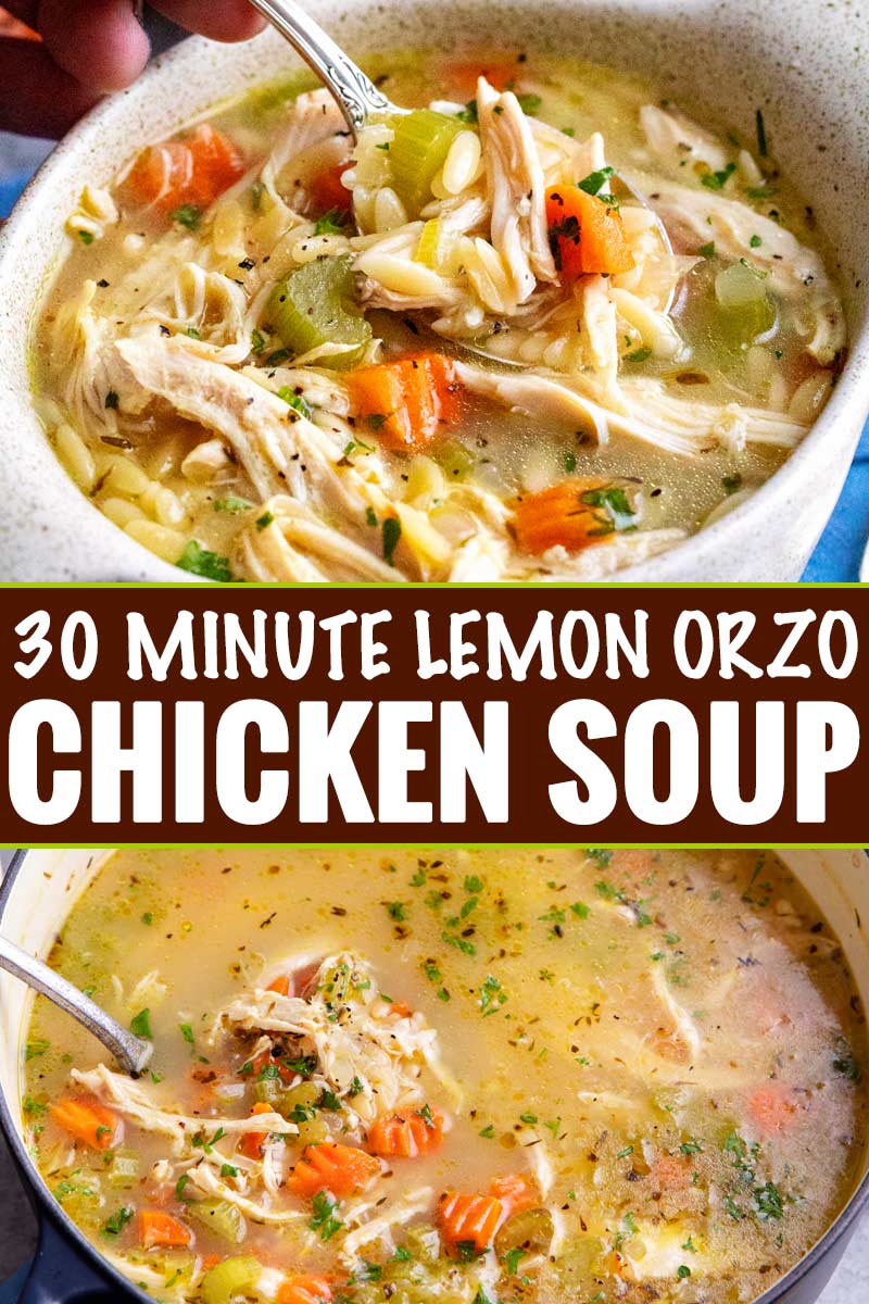 Fresh and light, this Lemon Chicken Orzo Soup is made in about 30 minutes, which makes it a perfect weeknight dinner recipe! #soup #dinnerrecipe #orzo #lemonchicken #chickensoup #stovetop #souprecipe #easyrecipe #weeknight #30minutemeal