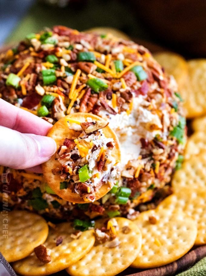 Cheese ball on cracker