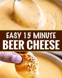 Just like the beer cheese from your favorite pub, this easy beer cheese sauce is made in 15 minutes or less, and PERFECT for dipping or topping your favorite foods! #beer #cheese #beercheese #appetizer #party #dip #sauce #gameday #easyrecipe