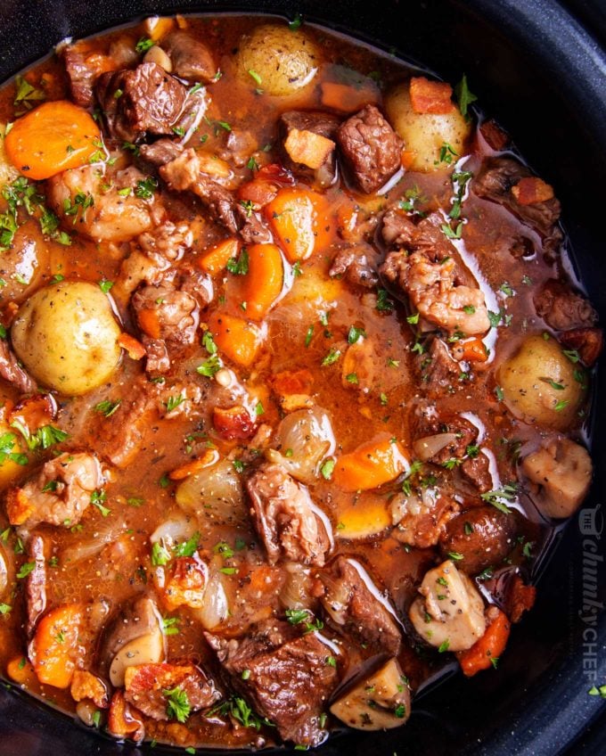 Beef bourguignon in the slow cooker