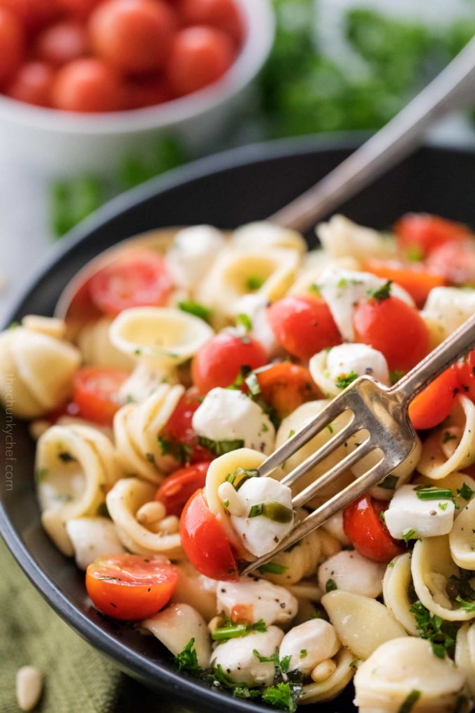 Forkful of pasta salad