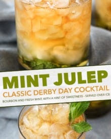 This Southern mint julep recipe is pretty close to the iconic Derby Day cocktail, made with simple syrup, Kentucky bourbon, fresh mint, and crushed ice.  Cool and refreshing, it's perfect on a summer day! #mintjulep #bourbon #derbyday #cocktail #mint #kentucky #southern #sipper