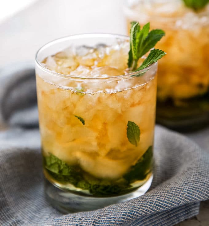 fresh mint in a classic mint julep cocktail