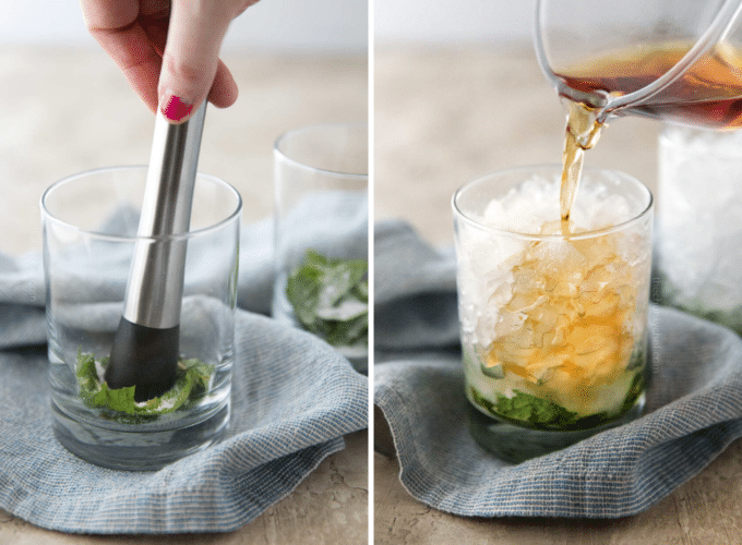 making a mint julep cocktail