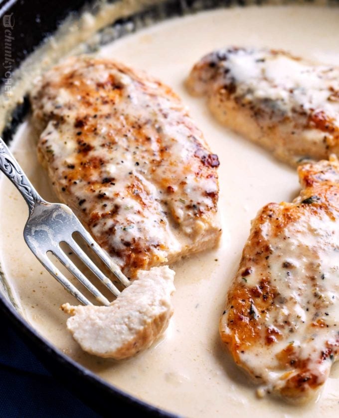 Forkful of garlic chicken breasts