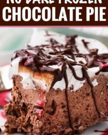 Time to cool down with a big slice of this sweet buttermilk chocolate icebox pie!  Simple ingredients and about 5 minutes is all you need to whip this no-bake pie together! | #nobake #dessert #iceboxpie #chocolate #summer #dessertrecipe #easyrecipe #pies #frozen