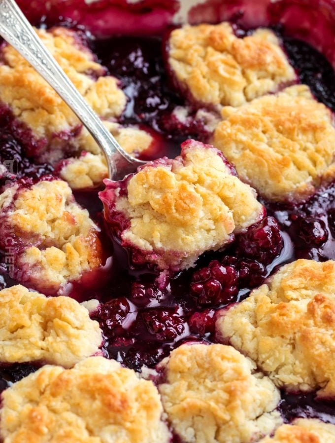 Scoop of blackberry cobbler