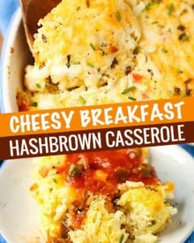 Perfect for feeding a crowd or a hungry family on the weekend, this hashbrown casserole is comforting, cheesy, full of fresh veggies, and can be made ahead for a busy holiday! #casserole #hashbrown #breakfast #easyrecipe #cheesy #vegetarian #baked #makeahead #overnight #holiday