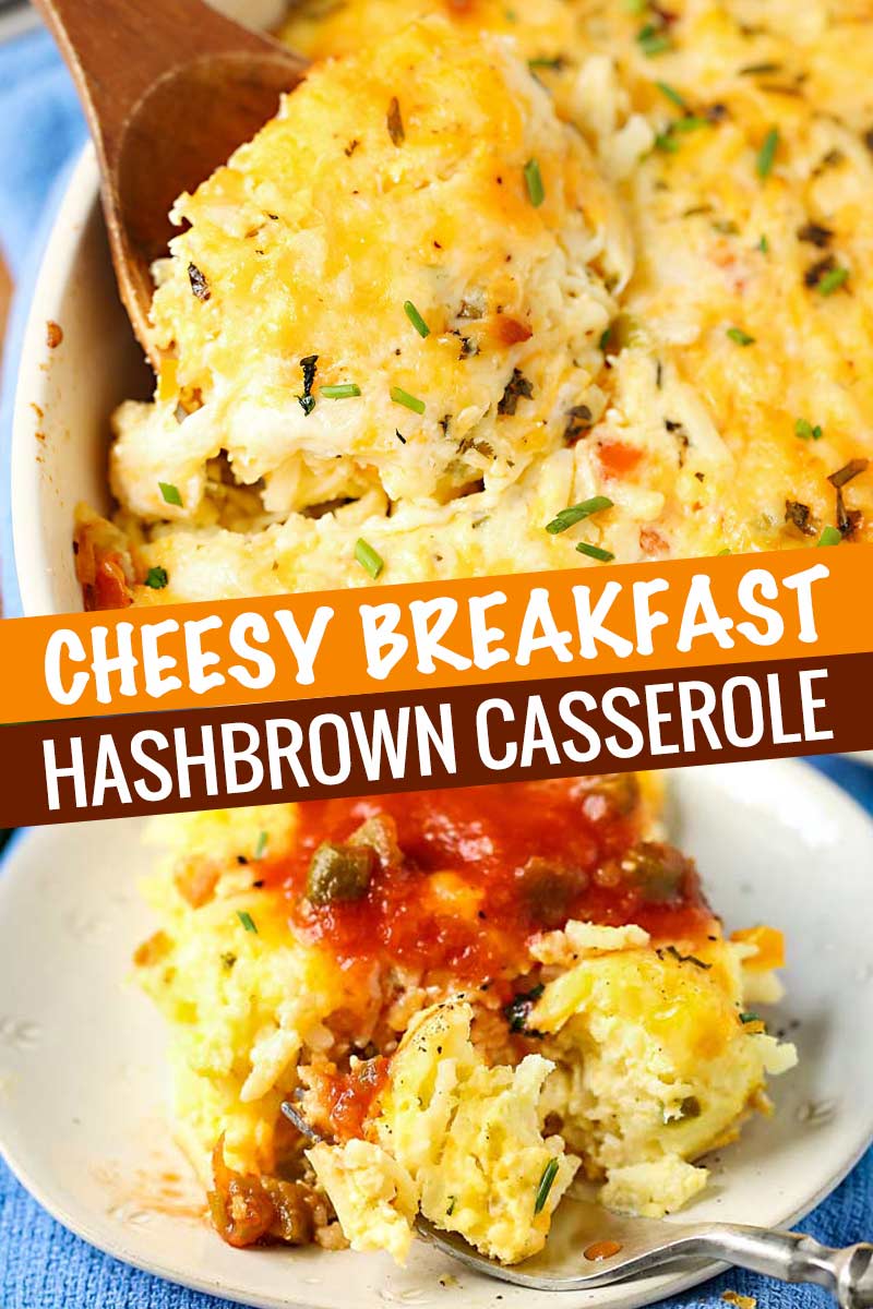 Perfect for feeding a crowd or a hungry family on the weekend, this hashbrown casserole is comforting, cheesy, full of fresh veggies, and can be made ahead for a busy holiday! #casserole #hashbrown #breakfast #easyrecipe #cheesy #vegetarian #baked #makeahead #overnight #holiday