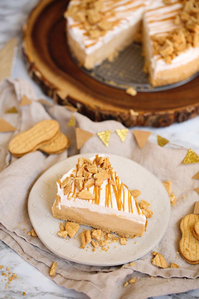 Slice of peanut butter pie on plate