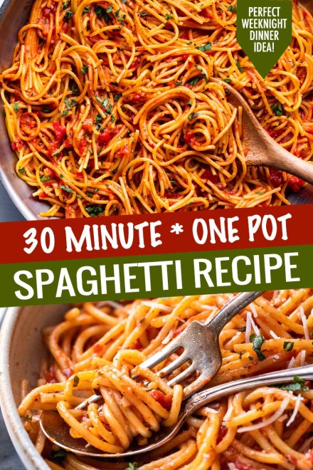 One Pot Spaghetti (ready in 30 minutes or less!) - The Chunky Chef