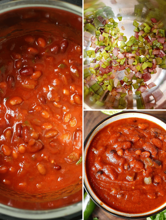 Incredibly flavorful and hearty, this 3 bean chili is made in the Instant Pot and ready in no time!  Vegetarian chili is perfect for game day, tailgating, and weeknight dinners! #chili #vegetarian #instantpot #crockpot #slowcooker #beans #party #gameday