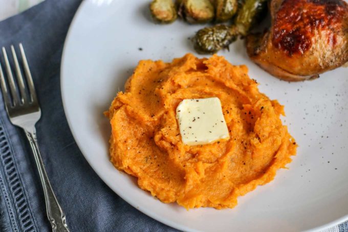 Mashed sweet potatoes on plate