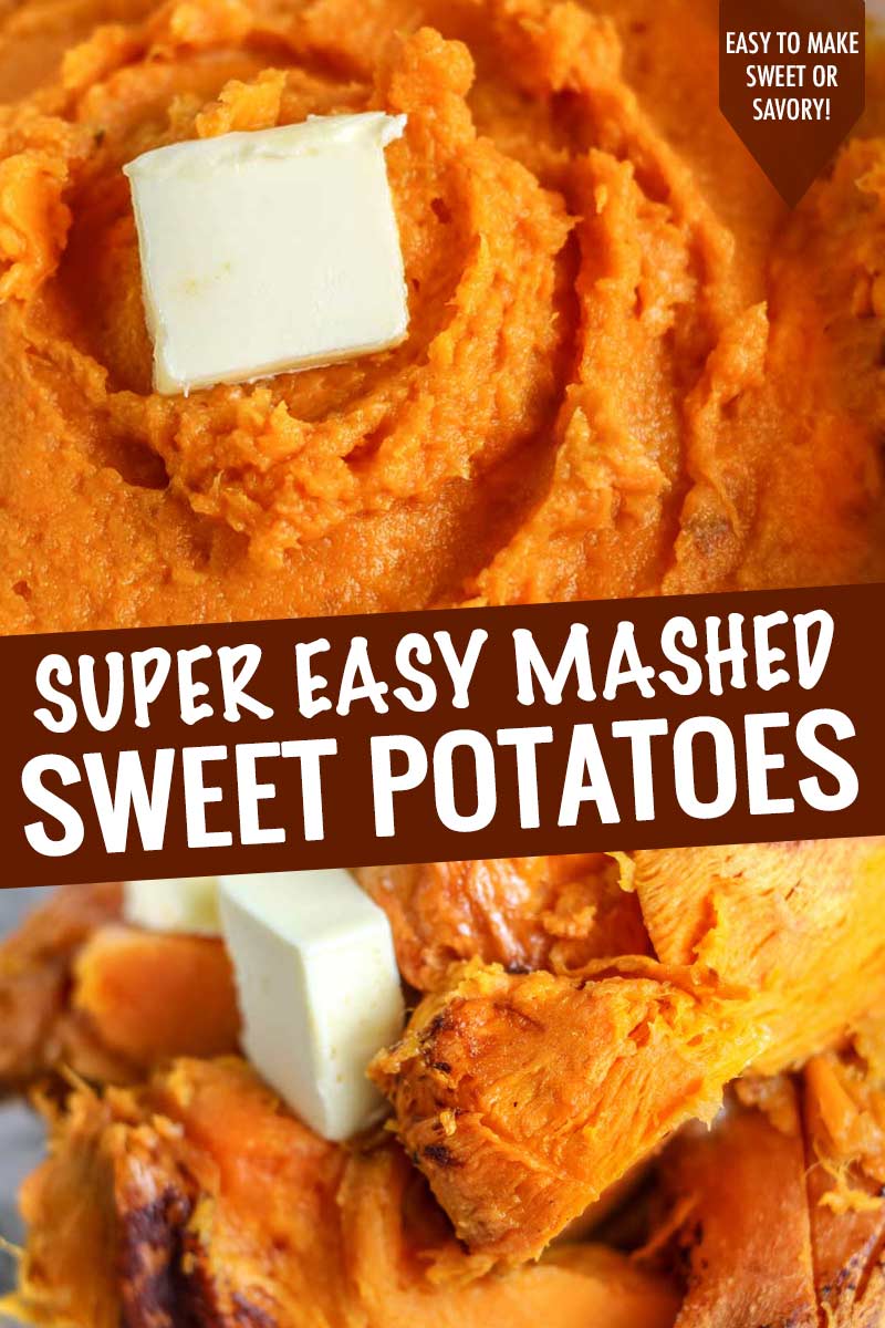 Ultra creamy mashed sweet potatoes (made sweet or savory), perfect for the holidays and made with just 3-4 ingredients!  Great to make ahead too! #sweetpotato #mashed #sweetpotatoes #thanksgiving #holiday #sidedish #easyrecipe #makeahead