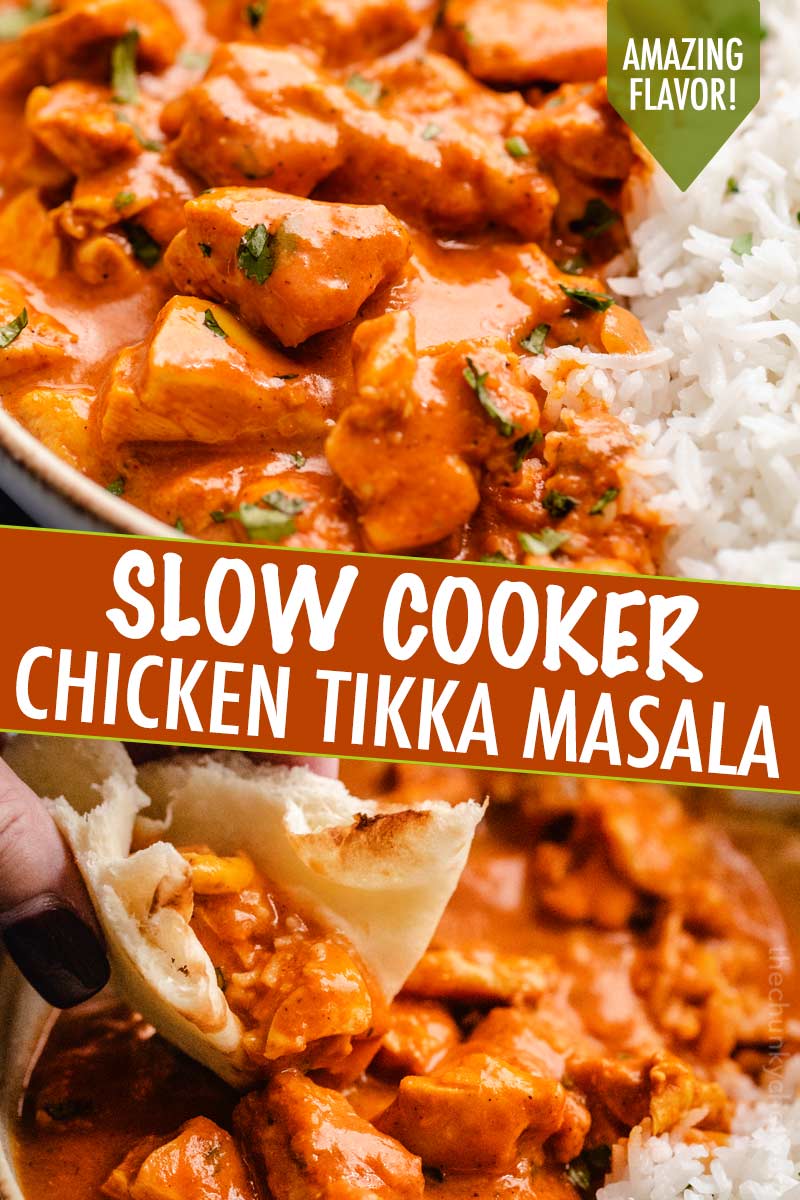 This Slow Cooker Chicken Tikka Masala is the easy homemade version of your Indian food-loving dreams!  Bold and flavorful, yet with a fraction of the work! #chickentikka #tikkamasala #curry #indianfood #slowcooker #crockpot #easyrecipe