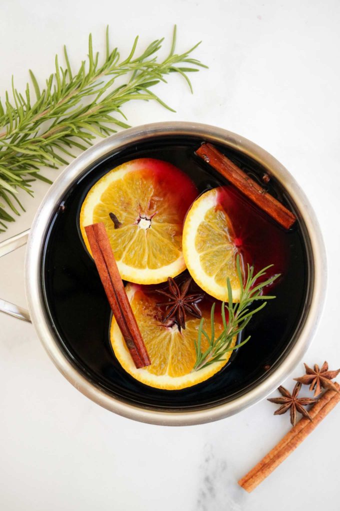 Mulled wine in saucepan