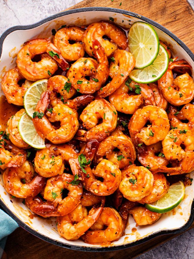 Honey lime shrimp in pan