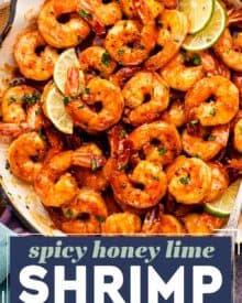 Irresistible seared shrimp glazed in a mouthwatering garlicky, sweet and spicy sauce.  The perfect 15 minute, one pan meal for a hassle-free weeknight dinner!  Serve this shrimp recipe with pasta, rice, or veggies to round out the meal.  And seriously, this sauce is finger lickin' good, and great on chicken or pork too!