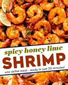 Irresistible seared shrimp glazed in a mouthwatering garlicky, sweet and spicy sauce.  The perfect 15 minute, one pan meal for a hassle-free weeknight dinner!  Serve this shrimp recipe with pasta, rice, or veggies to round out the meal.  And seriously, this sauce is finger lickin' good, and great on chicken or pork too!