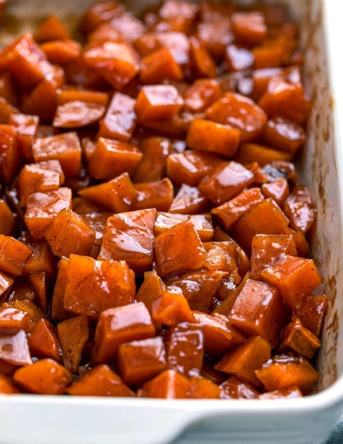 Candied yams in baking dish