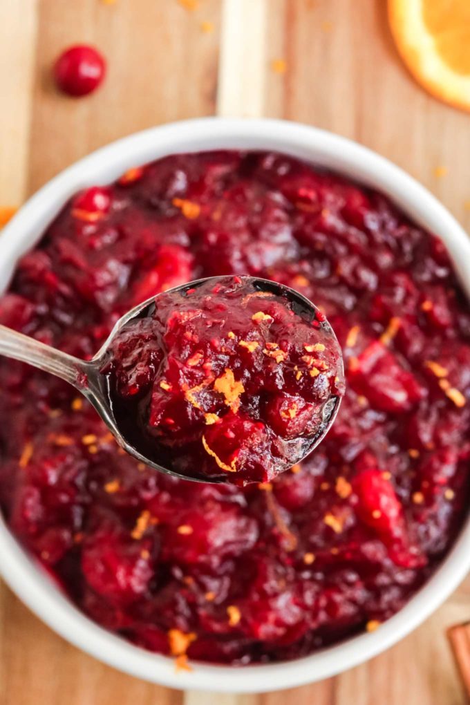 Spoonful of homemade cranberry sauce
