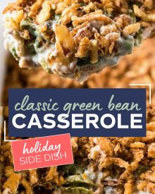 This green bean casserole is the classic holiday side dish everyone wants to see on the Thanksgiving table! Comforting, and SO easy to make... plus it's great to make ahead of time, making your holiday less stressful! #greenbean #casserole #Thanksgiving #sidedish #holiday #makeahead #easyrecipe