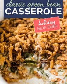 This green bean casserole is the classic holiday side dish everyone wants to see on the Thanksgiving table! Comforting, and SO easy to make... plus it's great to make ahead of time, making your holiday less stressful! #greenbean #casserole #Thanksgiving #sidedish #holiday #makeahead #easyrecipe