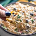 Chip scoop of chicken taco dip